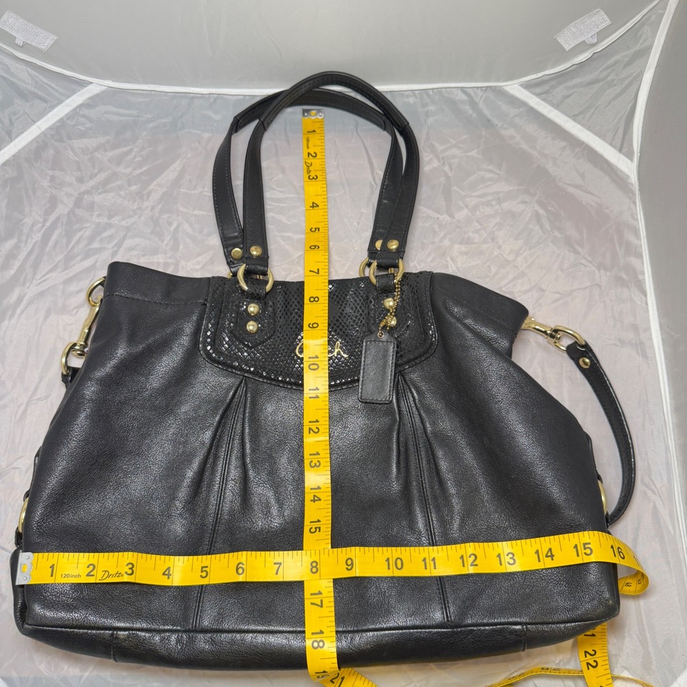 Coach Ashley Carry all Bag Black Pebbled Leather Snakeskin Trim Gold F19243 - Picture 5 of 15